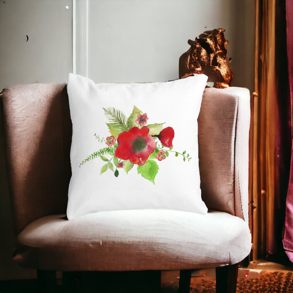 Perna Decorativa Patrata Florale Mac, 40x40 cm, Alba, Mata, Husa Detasabila, Burduf 15 Husa Detasabila