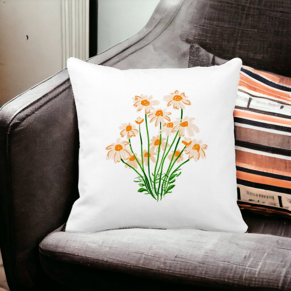Perna Decorativa Patrata Florale Margarete, 40x40 cm, Alba, Mata, Husa Detasabila, Burduf 12 40x40 cm