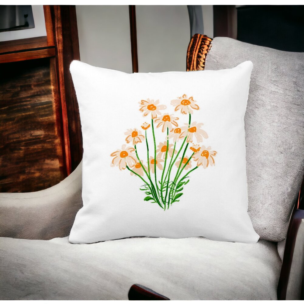 Perna Decorativa Patrata Florale Margarete, 40x40 cm, Alba, Mata, Husa Detasabila, Burduf 13 Alba