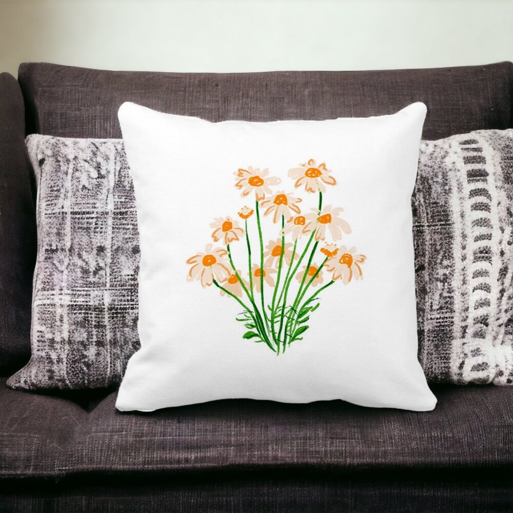 Perna Decorativa Patrata Florale Margarete, 40x40 cm, Alba, Mata, Husa Detasabila, Burduf 15 Husa Detasabila