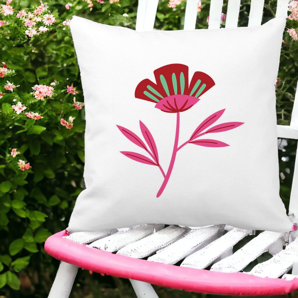 Perna Decorativa Patrata Florale Red Paradise, 40x40 cm, Alba, Mata, Husa Detasabila, Burduf 12 40x40 cm