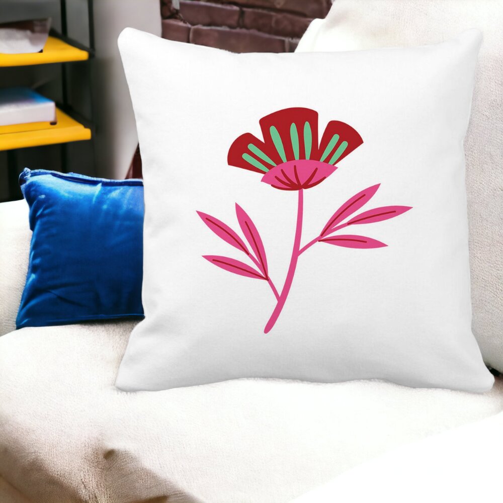 Perna Decorativa Patrata Florale Red Paradise, 40x40 cm, Alba, Mata, Husa Detasabila, Burduf 13 Alba