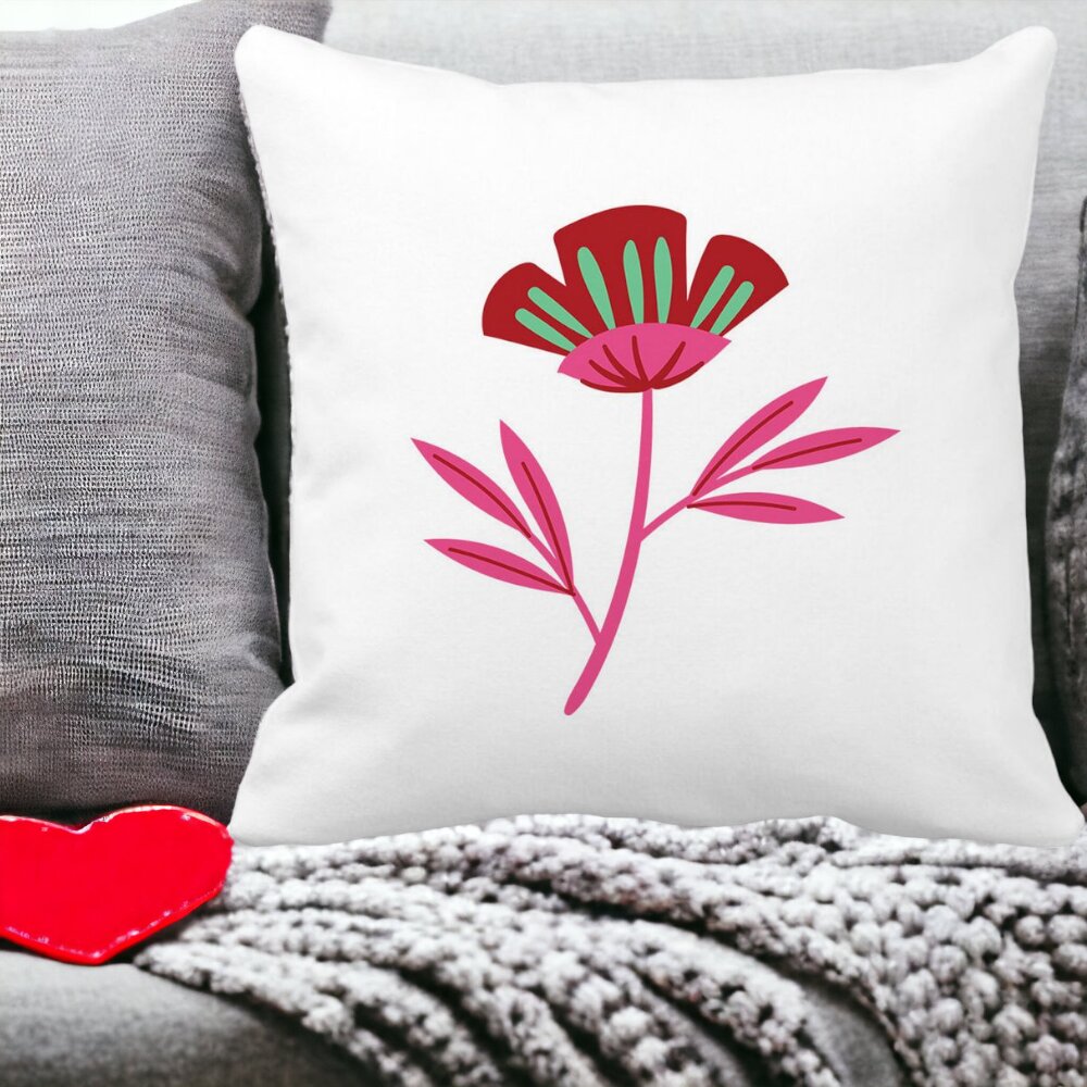 Perna Decorativa Patrata Florale Red Paradise, 40x40 cm, Alba, Mata, Husa Detasabila, Burduf 14 Mata