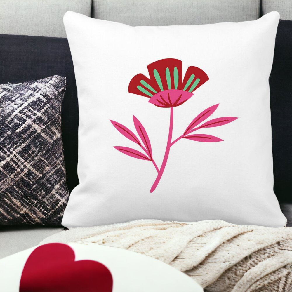 Perna Decorativa Patrata Florale Red Paradise, 40x40 cm, Alba, Mata, Husa Detasabila, Burduf 15 Husa Detasabila