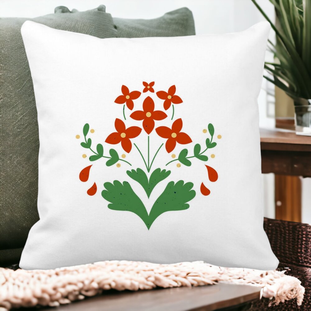 Perna Decorativa Patrata Florale Rosii, 40x40 cm, Alba, Mata, Husa Detasabila, Burduf 12 40x40 cm