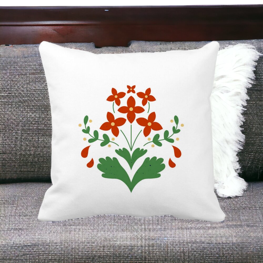 Perna Decorativa Patrata Florale Rosii, 40x40 cm, Alba, Mata, Husa Detasabila, Burduf 13 Alba