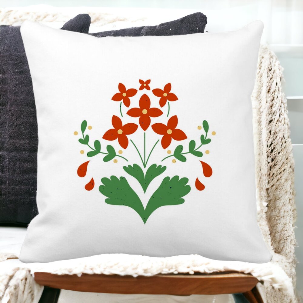 Perna Decorativa Patrata Florale Rosii, 40x40 cm, Alba, Mata, Husa Detasabila, Burduf 15 Husa Detasabila