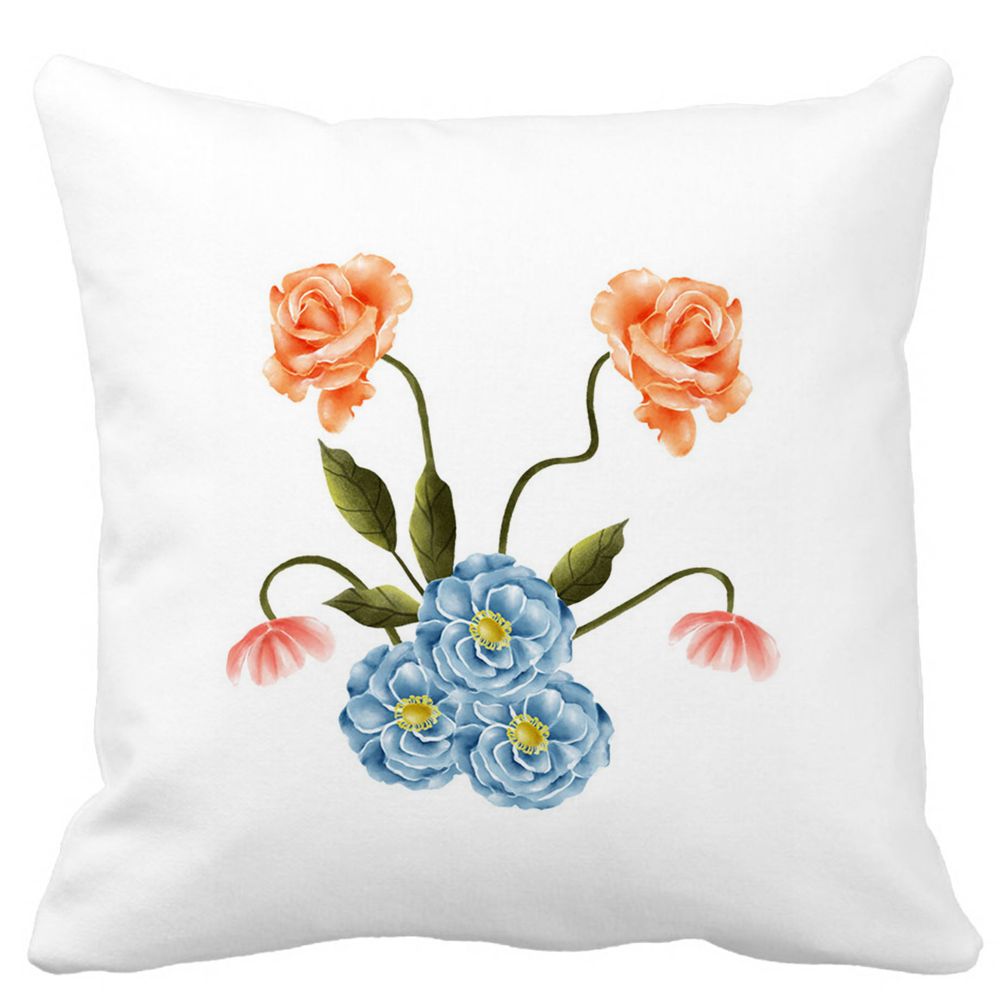 Perna Decorativa Patrata Florale Roz si Alastru, 40x40 cm, Alba, Mata, Husa Detasabila, Burduf 11 Perna Decorativa Patrata Florale Roz si Alastru