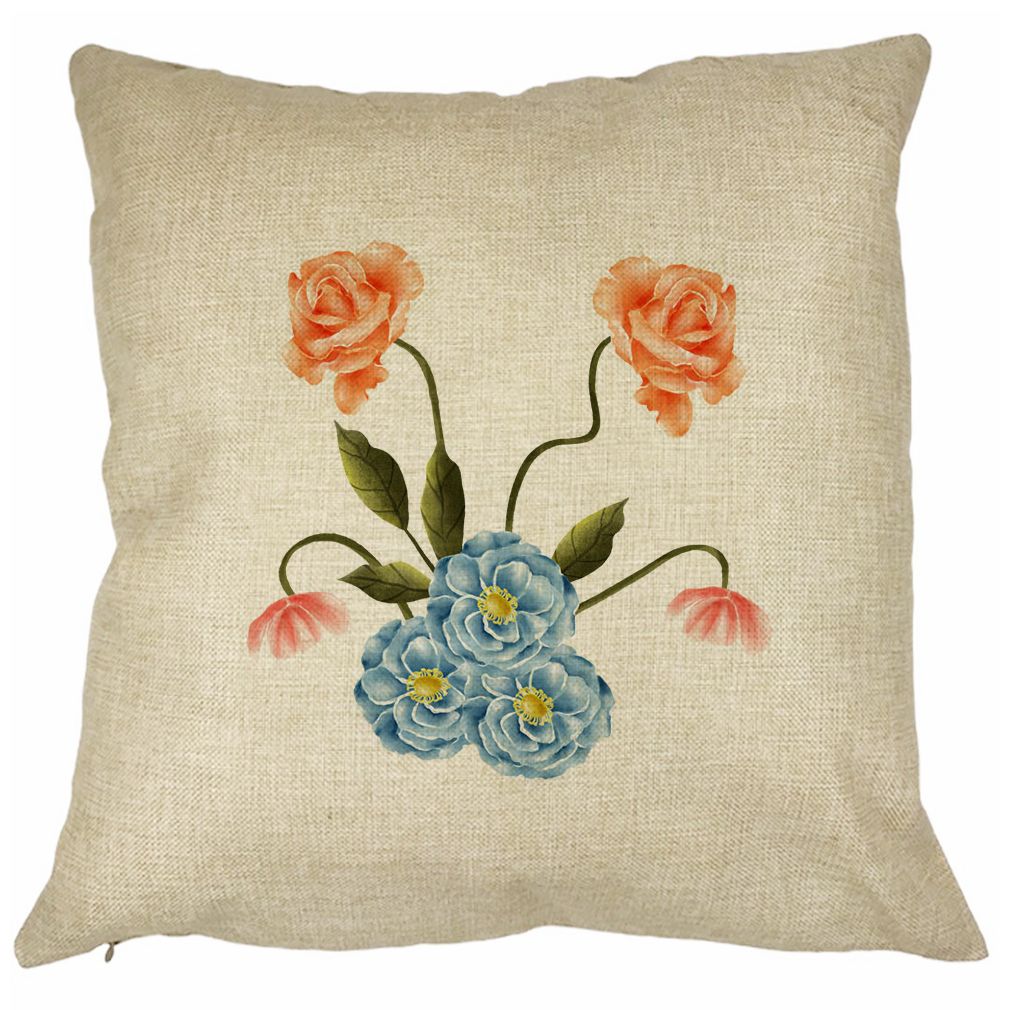 Perna Decorativa Patrata Florale Roz si Alastru, 40x40 cm, Husa Detasabila, Burduf 17 Perna Decorativa Patrata Florale Roz si Alastru