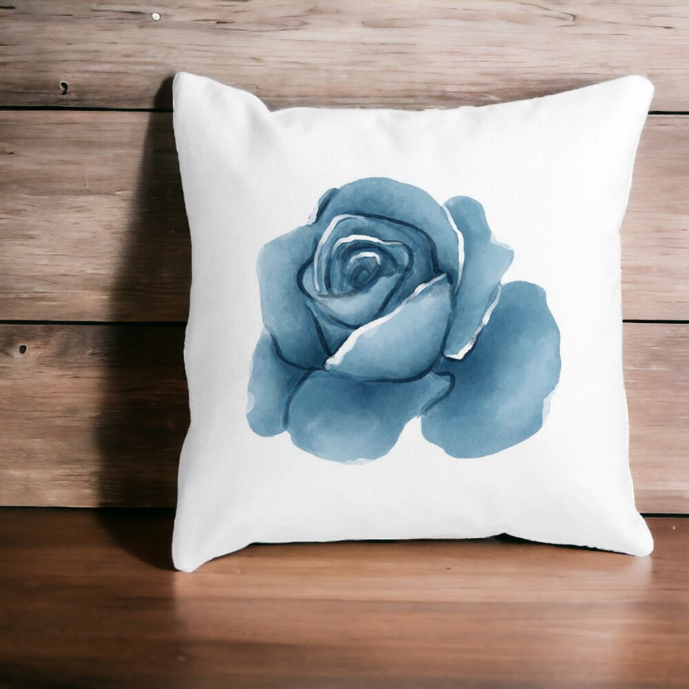 Perna Decorativa Patrata Florale Trandafir Albastru, 40x40 cm, Alba, Mata, Husa Detasabila, Burduf 12 40x40 cm