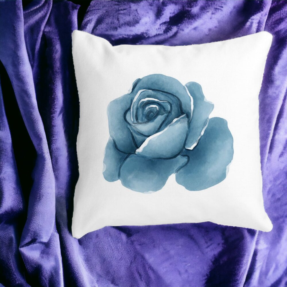 Perna Decorativa Patrata Florale Trandafir Albastru, 40x40 cm, Alba, Mata, Husa Detasabila, Burduf 13 Alba
