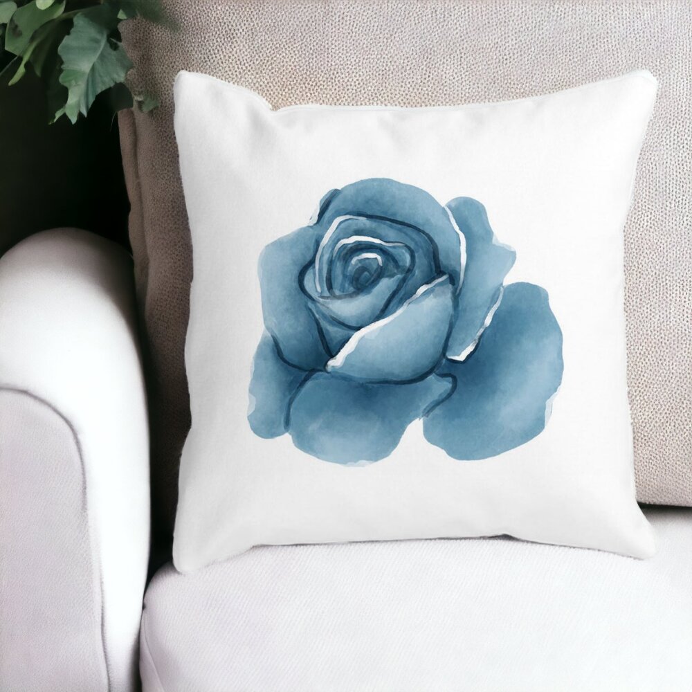 Perna Decorativa Patrata Florale Trandafir Albastru, 40x40 cm, Alba, Mata, Husa Detasabila, Burduf 15 Husa Detasabila