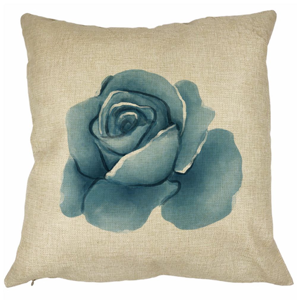 Perna Decorativa Patrata Florale Trandafir Albastru, 40x40 cm, Husa Detasabila, Burduf 17 Perna Decorativa Patrata Florale Trandafir Albastru
