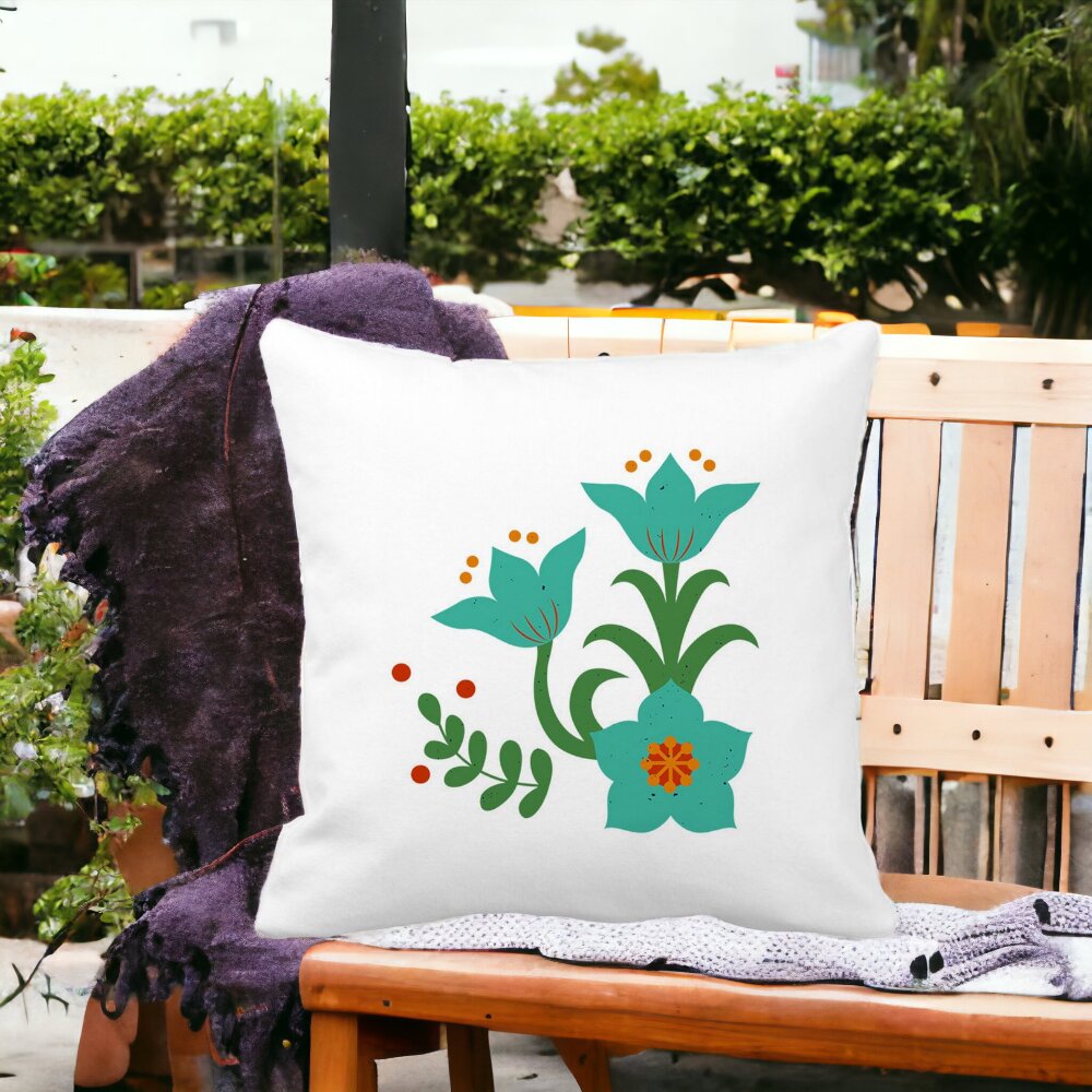 Perna Decorativa Patrata Florale Verzi, 40x40 cm, Alba, Mata, Husa Detasabila, Burduf 12 40x40 cm