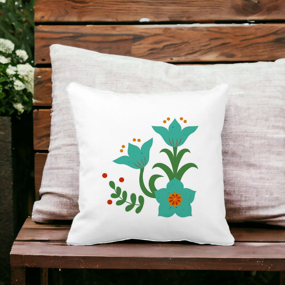 Perna Decorativa Patrata Florale Verzi, 40x40 cm, Alba, Mata, Husa Detasabila, Burduf 13 Alba