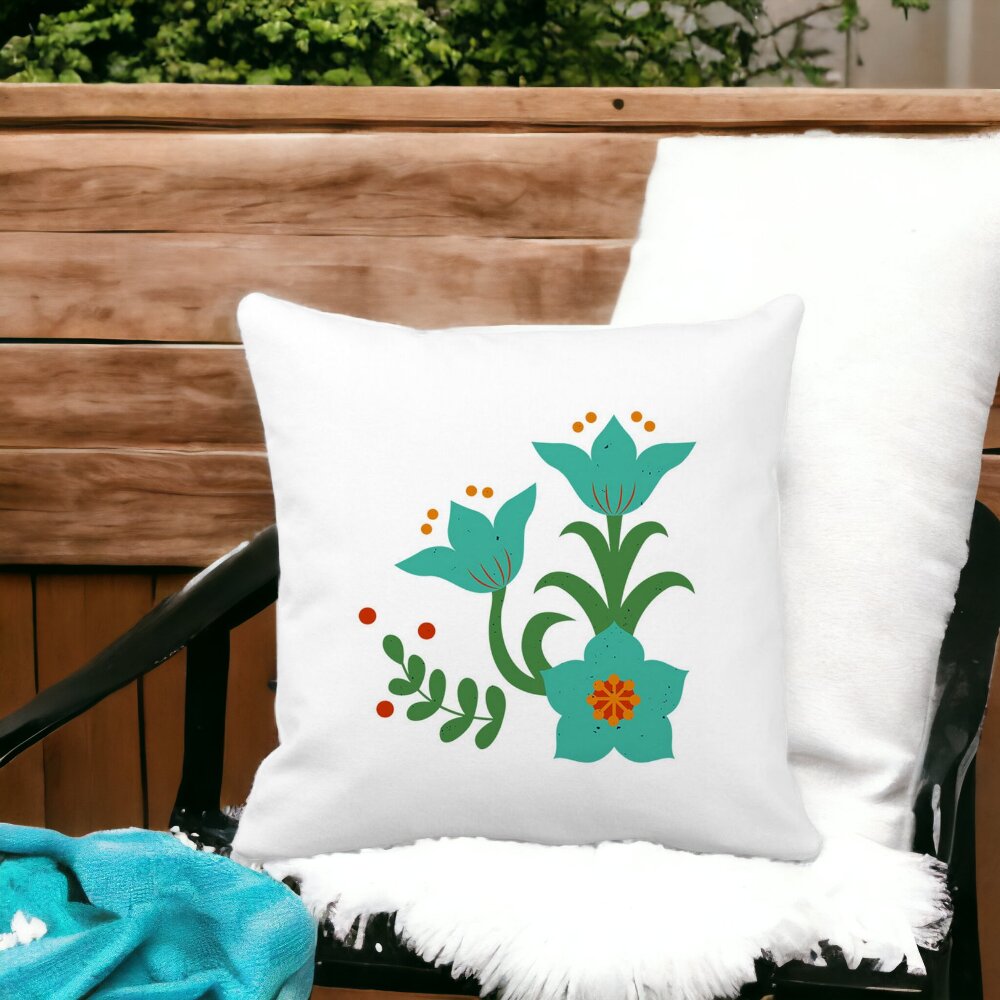 Perna Decorativa Patrata Florale Verzi, 40x40 cm, Alba, Mata, Husa Detasabila, Burduf 14 Mata