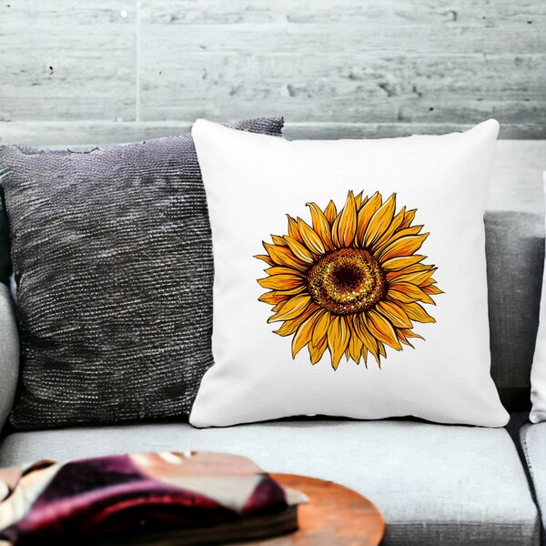 Perna Decorativa Patrata Florea Soarelui, 40x40 cm, Alba, Mata, Husa Detasabila, Burduf 12 40x40 cm