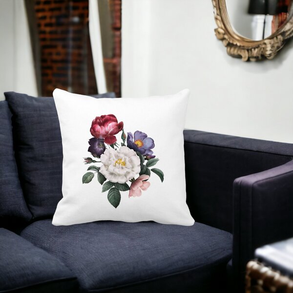 Perna Decorativa Patrata Flori de Vara, 40x40 cm, Alba, Mata, Husa Detasabila, Burduf 13 Alba