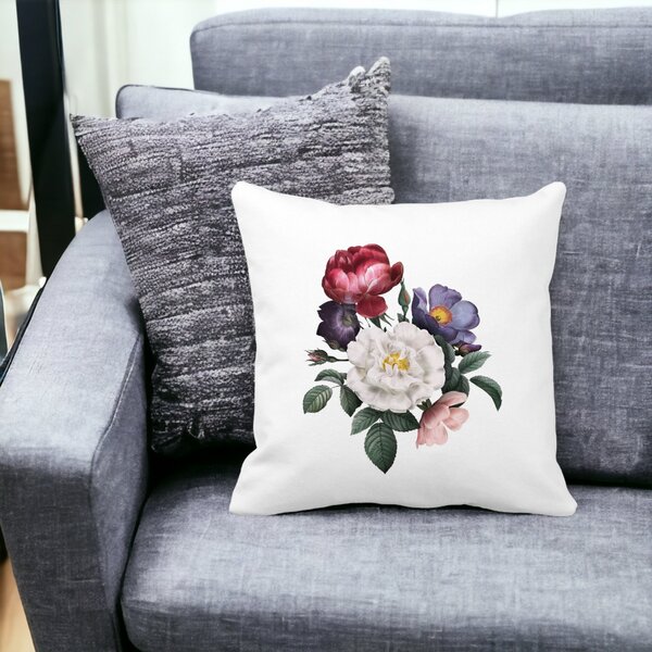Perna Decorativa Patrata Flori de Vara, 40x40 cm, Alba, Mata, Husa Detasabila, Burduf 15 Husa Detasabila