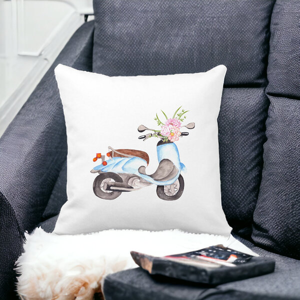 Perna Decorativa Patrata Flower Bike, 40x40 cm, Alba, Mata, Husa Detasabila, Burduf 14 40x40 cm