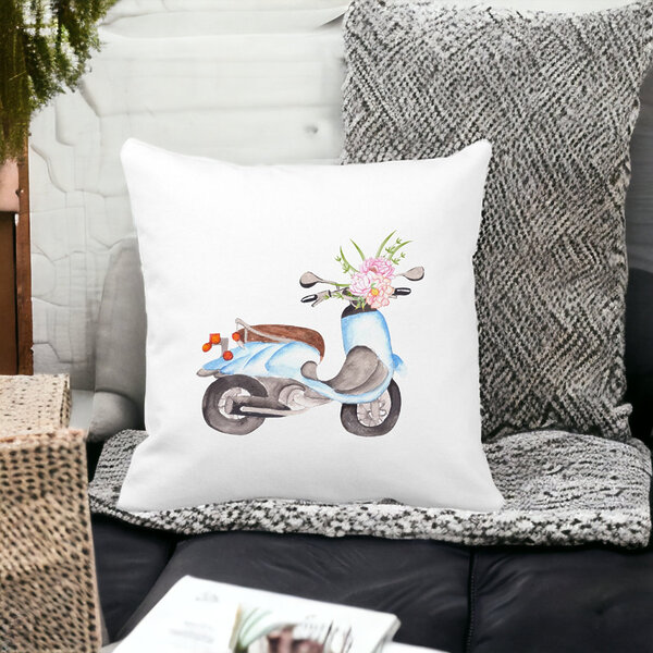 Perna Decorativa Patrata Flower Bike, 40x40 cm, Alba, Mata, Husa Detasabila, Burduf 15 Alba