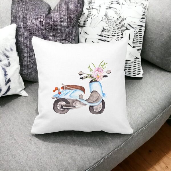 Perna Decorativa Patrata Flower Bike, 40x40 cm, Alba, Mata, Husa Detasabila, Burduf 16 Mata