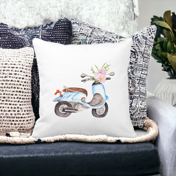 Perna Decorativa Patrata Flower Bike, 40x40 cm, Alba, Mata, Husa Detasabila, Burduf 17 Husa Detasabila
