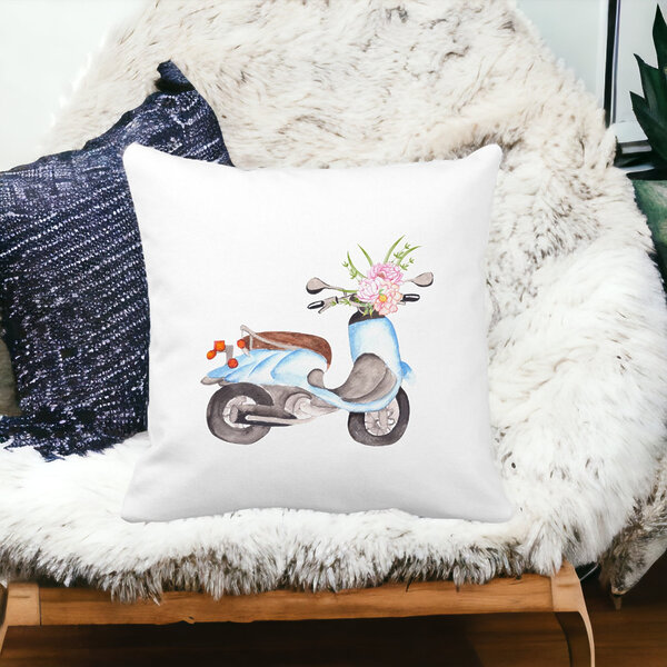 Perna Decorativa Patrata Flower Bike, 40x40 cm, Alba, Mata, Husa Detasabila, Burduf 18 Burduf