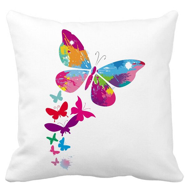 Perna Decorativa Patrata Fluture Colorful, 40x40 cm, Alba, Mata, Husa Detasabila, Burduf 11 Perna Decorativa Patrata Fluture Colorful