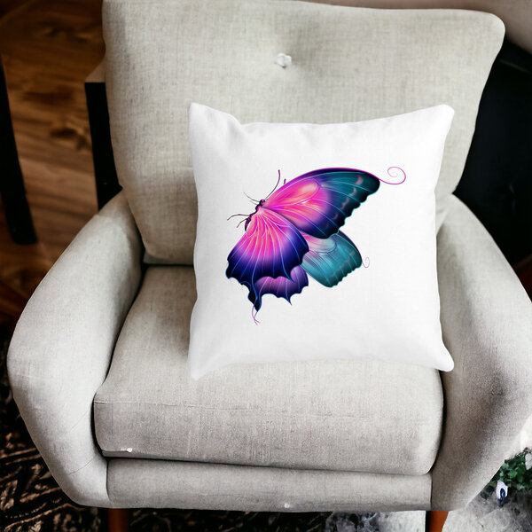 Perna Decorativa Patrata Fluture Multicolor, 40x40 cm, Alba, Mata, Husa Detasabila, Burduf 12 40x40 cm