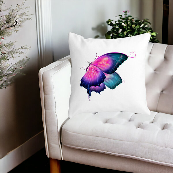 Perna Decorativa Patrata Fluture Multicolor, 40x40 cm, Alba, Mata, Husa Detasabila, Burduf 13 Alba
