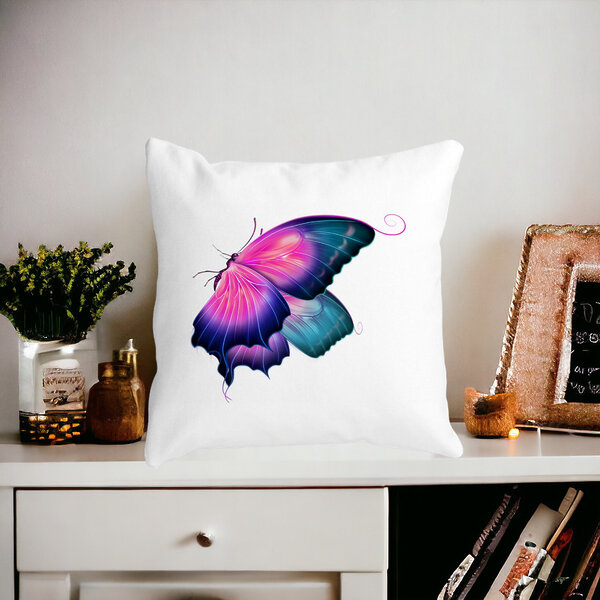 Perna Decorativa Patrata Fluture Multicolor, 40x40 cm, Alba, Mata, Husa Detasabila, Burduf 15 Husa Detasabila