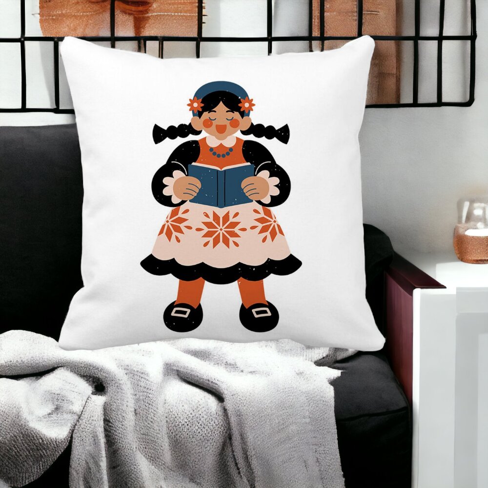Perna Decorativa Patrata Folk, 40x40 cm, Alba, Mata, Husa Detasabila, Burduf 13 Alba