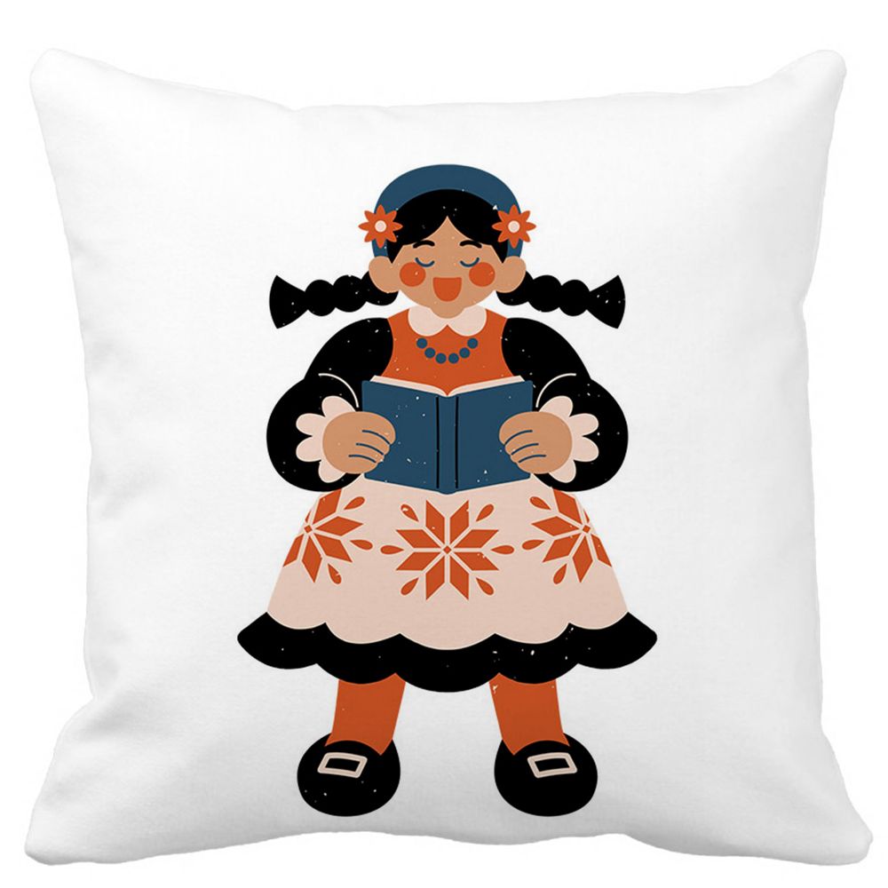Perna Decorativa Patrata Folk, 40x40 cm, Alba, Mata, Husa Detasabila, Burduf 11 Perna Decorativa Patrata Folk