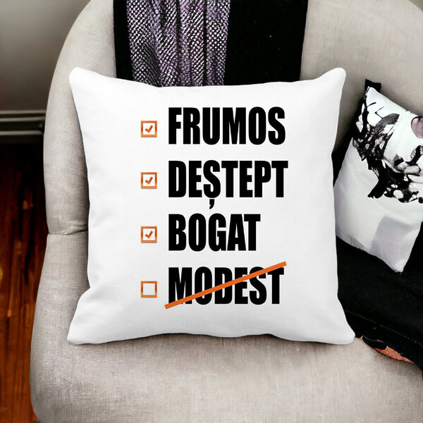 Perna Decorativa Patrata Frumos Destept Bogad Modest, 40x40 cm, Alba, Mata, Husa Detasabila, Burduf 14 40x40 cm
