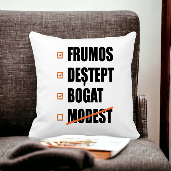Perna Decorativa Patrata Frumos Destept Bogad Modest, 40x40 cm, Alba, Mata, Husa Detasabila, Burduf 15 Alba