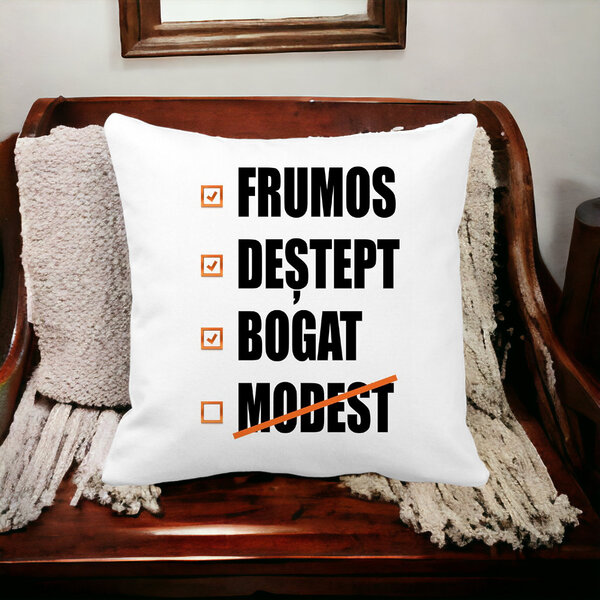 Perna Decorativa Patrata Frumos Destept Bogad Modest, 40x40 cm, Alba, Mata, Husa Detasabila, Burduf 18 Burduf