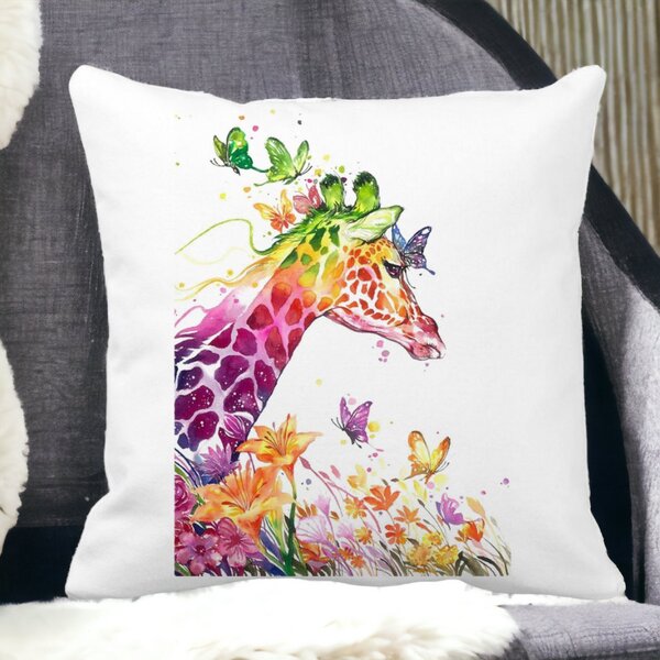 Perna Decorativa Patrata Girafa Multicolor, 40x40 cm, Alba, Mata, Husa Detasabila, Burduf 12 40x40 cm