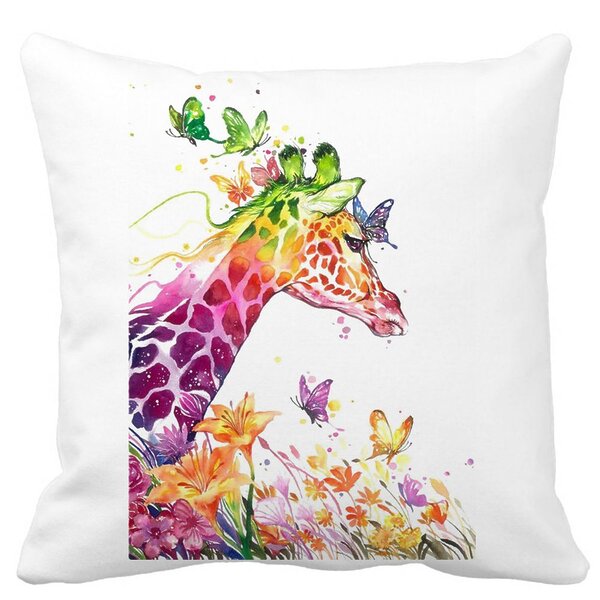 Perna Decorativa Patrata Girafa Multicolor, 40x40 cm, Alba, Mata, Husa Detasabila, Burduf 11 Perna Decorativa Patrata Girafa Multicolor