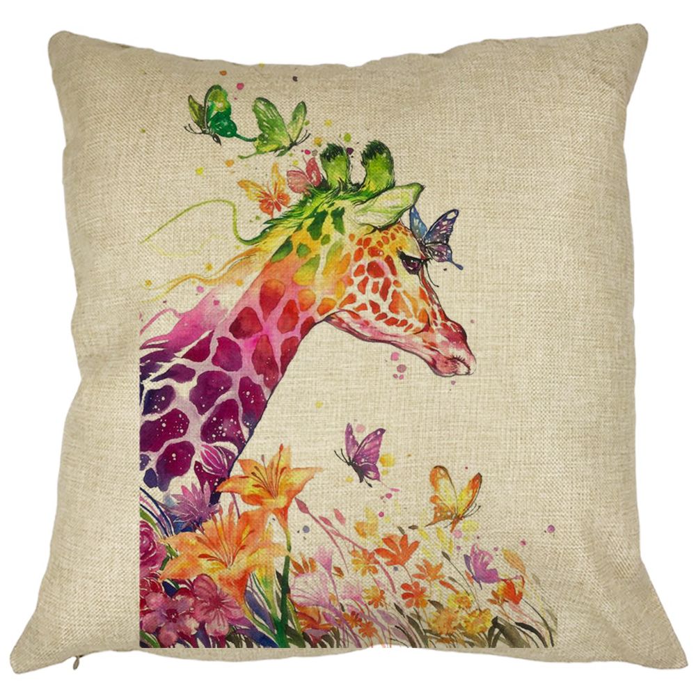 Perna Decorativa Patrata Girafa Multicolor, 40x40 cm, Husa Detasabila, Burduf 11 Perna Decorativa Patrata Girafa Multicolor