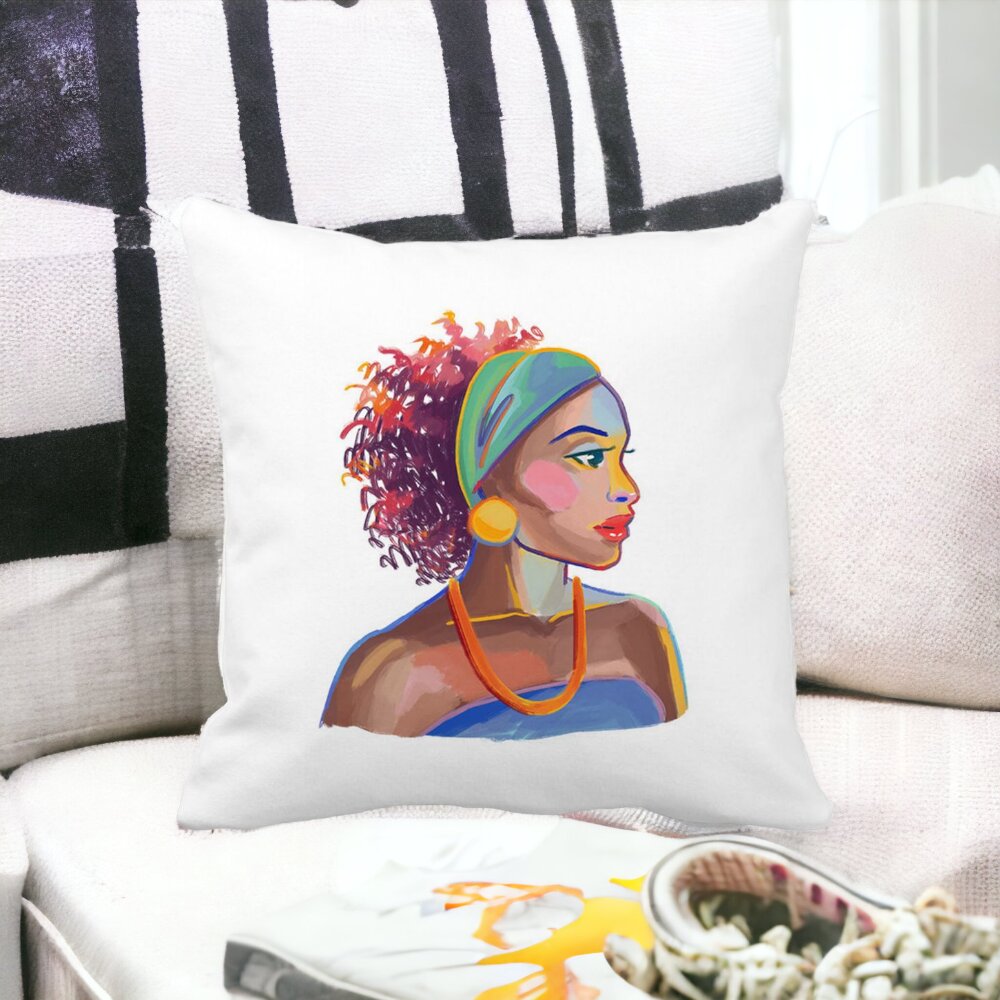 Perna Decorativa Patrata Golden African, 40x40 cm, Alba, Mata, Husa Detasabila, Burduf 14 Mata