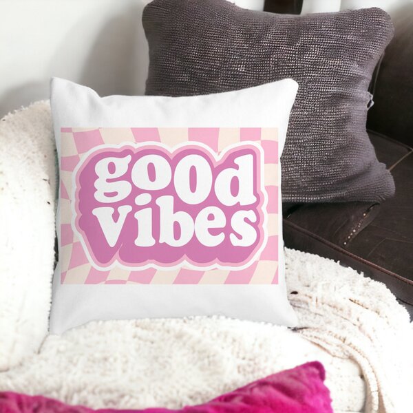 Perna Decorativa Patrata Good Vibes, 40x40 cm, Alba, Mata, Husa Detasabila, Burduf 12 40x40 cm