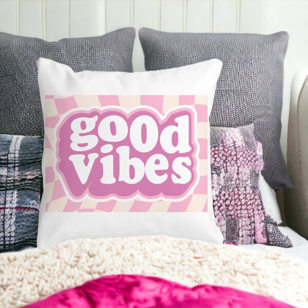 Perna Decorativa Patrata Good Vibes, 40x40 cm, Alba, Mata, Husa Detasabila, Burduf 13 Alba