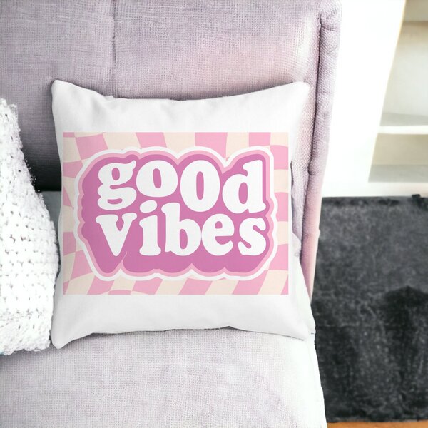 Perna Decorativa Patrata Good Vibes, 40x40 cm, Alba, Mata, Husa Detasabila, Burduf 14 Mata