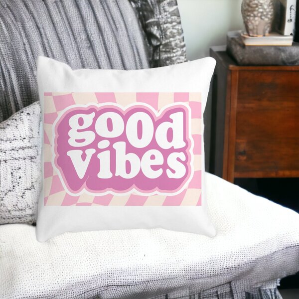 Perna Decorativa Patrata Good Vibes, 40x40 cm, Alba, Mata, Husa Detasabila, Burduf 15 Husa Detasabila