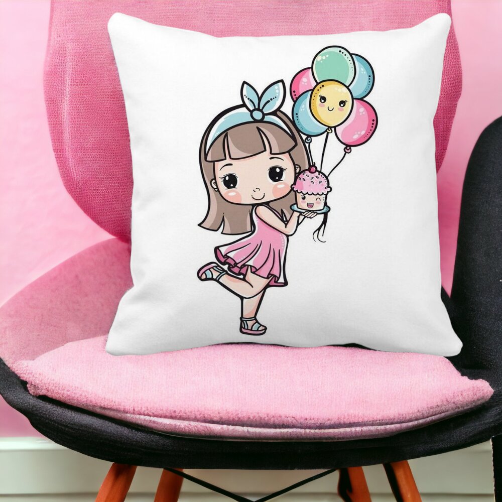 Perna Decorativa Patrata Happy Girl, 40x40 cm, Alba, Mata, Husa Detasabila, Burduf 12 40x40 cm