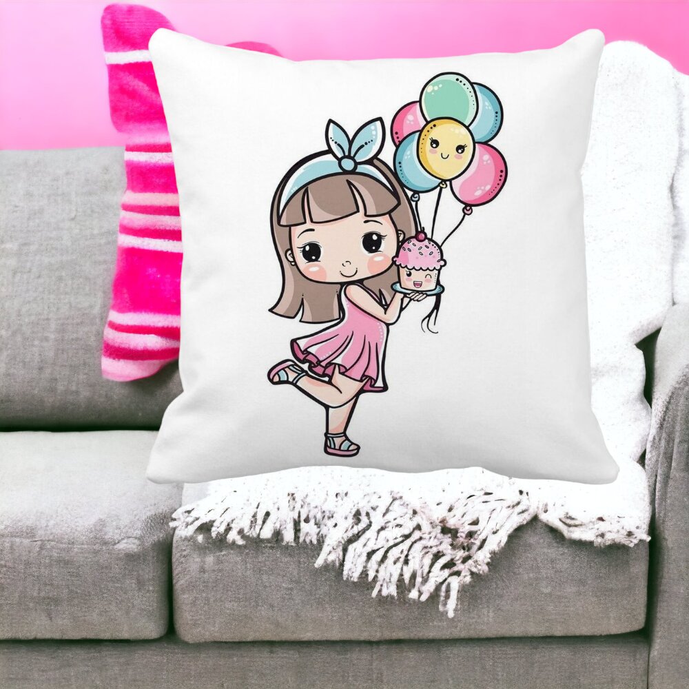 Perna Decorativa Patrata Happy Girl, 40x40 cm, Alba, Mata, Husa Detasabila, Burduf 15 Husa Detasabila
