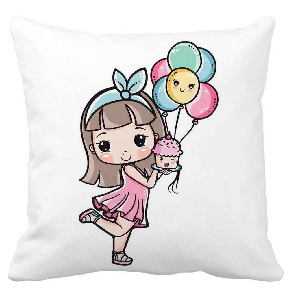 Perna Decorativa Patrata Happy Girl, 40x40 cm, Alba, Mata, Husa Detasabila, Burduf 11 Perna Decorativa Patrata Happy Girl