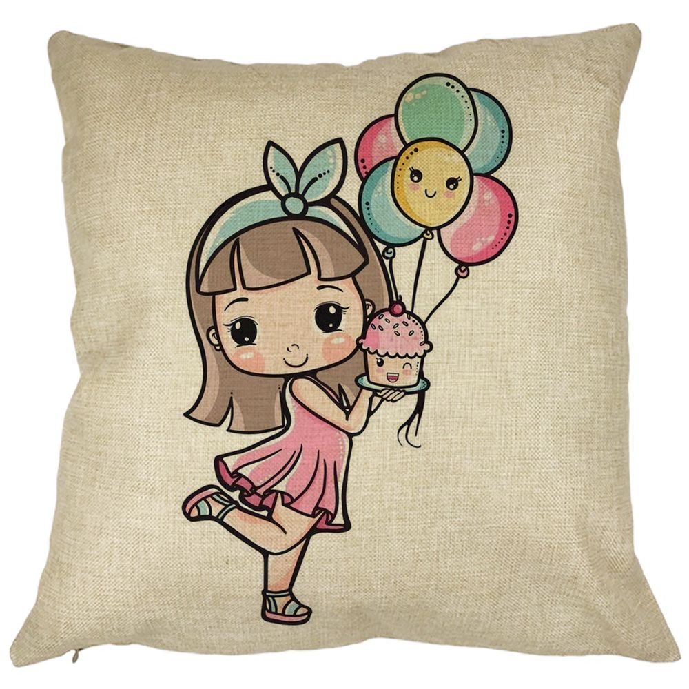 Perna Decorativa Patrata Happy Girl, 40x40 cm, Husa Detasabila, Burduf 7 Perna Decorativa Patrata Happy Girl
