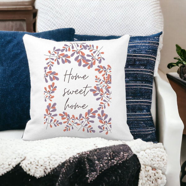 Perna Decorativa Patrata Home Sweet Home, 40x40 cm, Alba, Mata, Husa Detasabila, Burduf 14 Mata